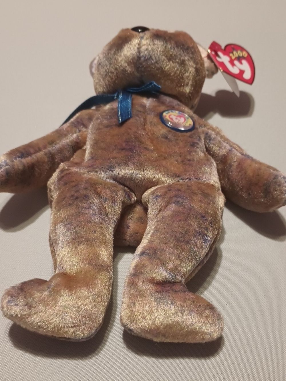Ty Brown Plush Teddy Bear with Navy Ribbon - Picture 9 of 10